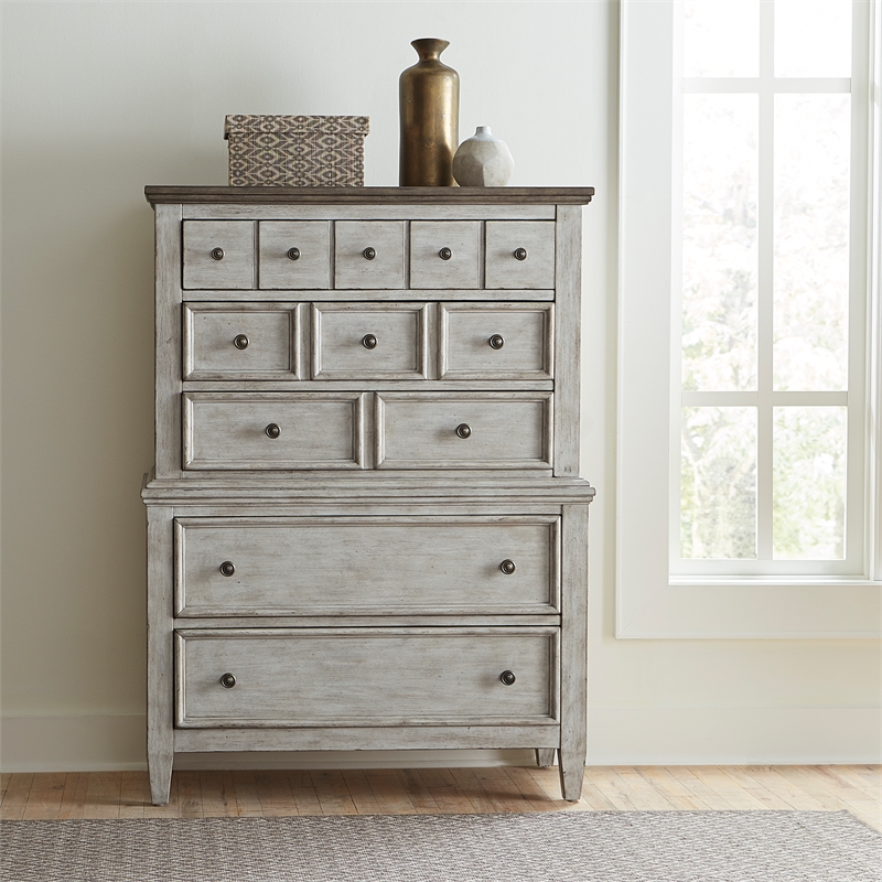 Pemberly Row White 5 Drawer Chest with Cedar Lined Drawers and Dovetail