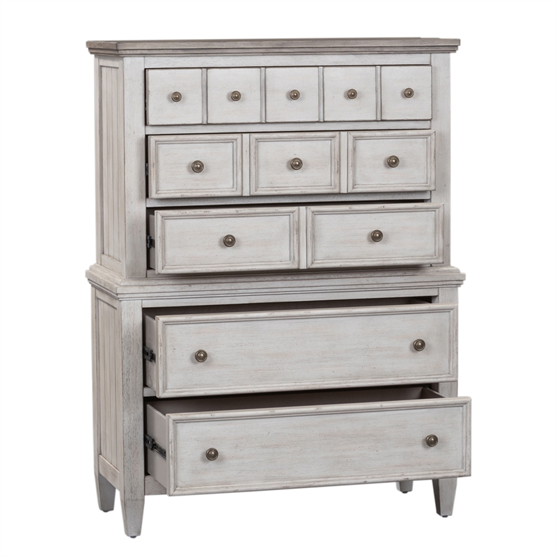 Pemberly Row White 5 Drawer Chest with Cedar Lined Drawers and Dovetail