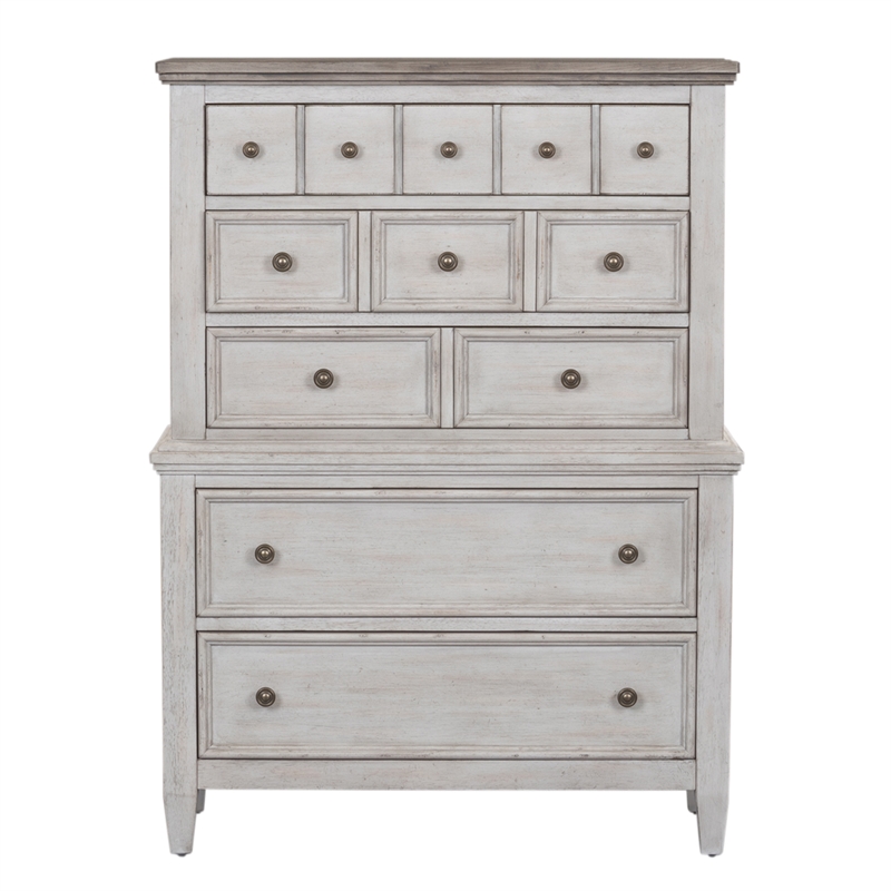 Pemberly Row White 5 Drawer Chest with Cedar Lined Drawers and Dovetail
