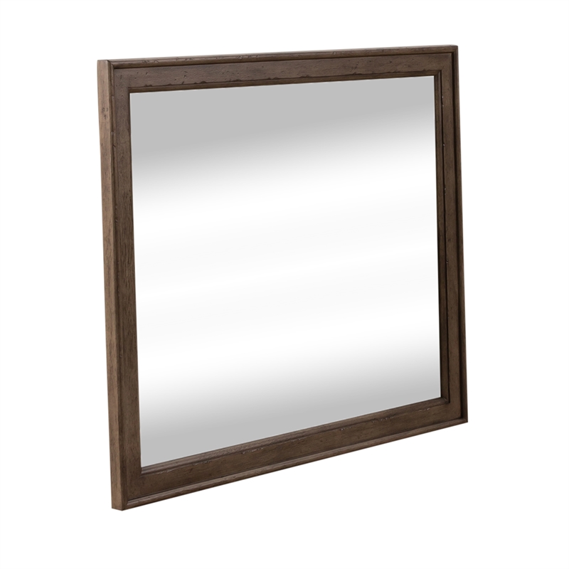 Pemberly Row Landscape Mirror with Picture Frame Trim in Dusty Taupe