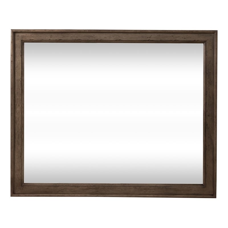 Pemberly Row Landscape Mirror with Picture Frame Trim in Dusty Taupe