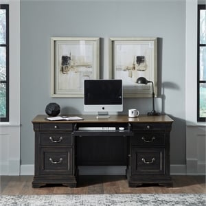 Pemberly Row Jr Executive Desk with Keyboard Tray in Aged Charcoal
