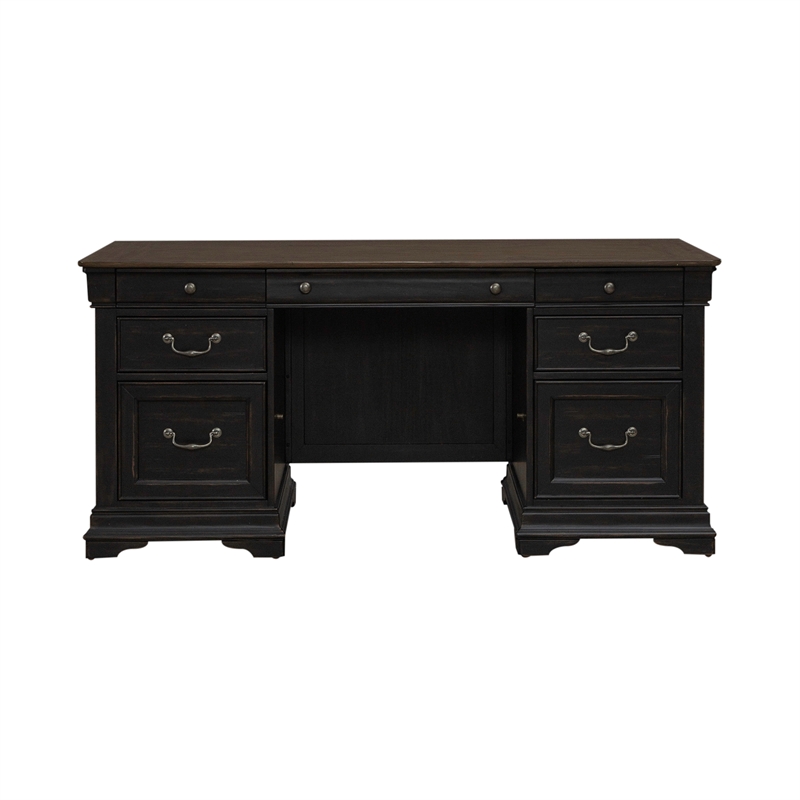 Pemberly Row Jr Executive Desk with Keyboard Tray in Aged Charcoal