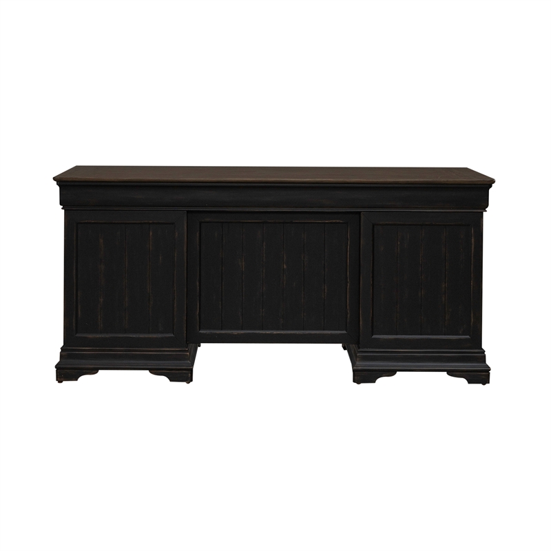 Pemberly Row Jr Executive Desk with Keyboard Tray in Aged Charcoal