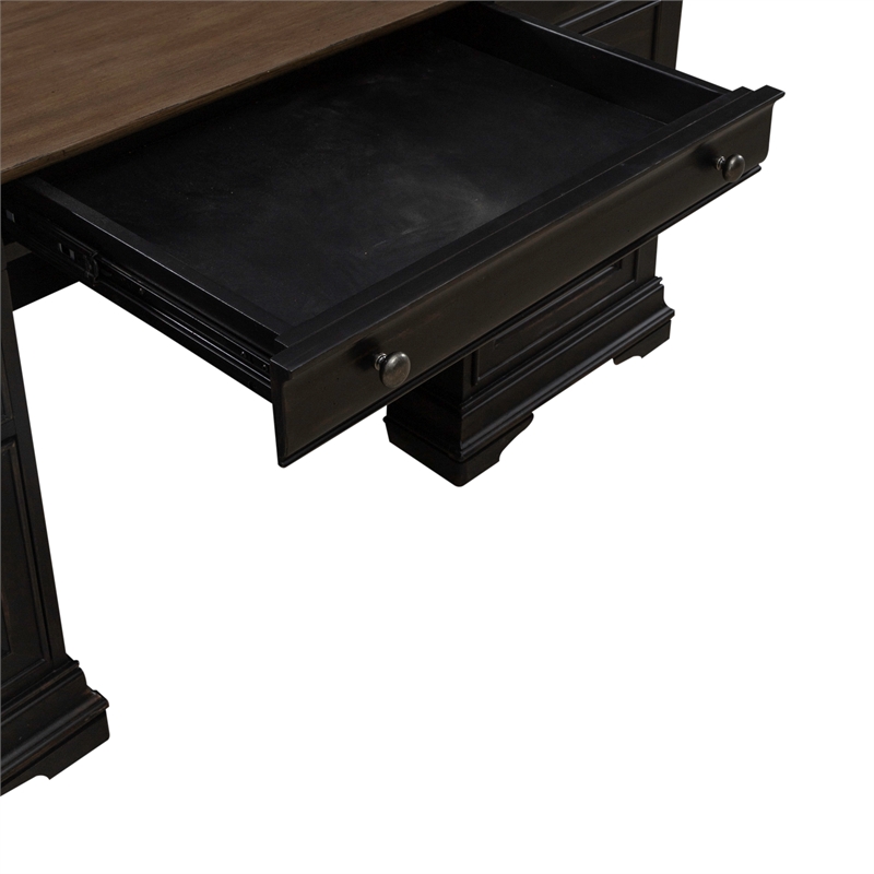Pemberly Row Jr Executive Desk with Keyboard Tray in Aged Charcoal