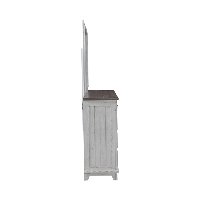 Pemberly Row 9 Drawer Dresser and Mirror with Cedar Lining in Riverstone White