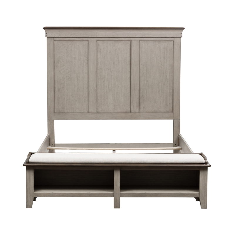 Pemberly Row Queen Storage Bed with Crown Detail in Weathered Linen