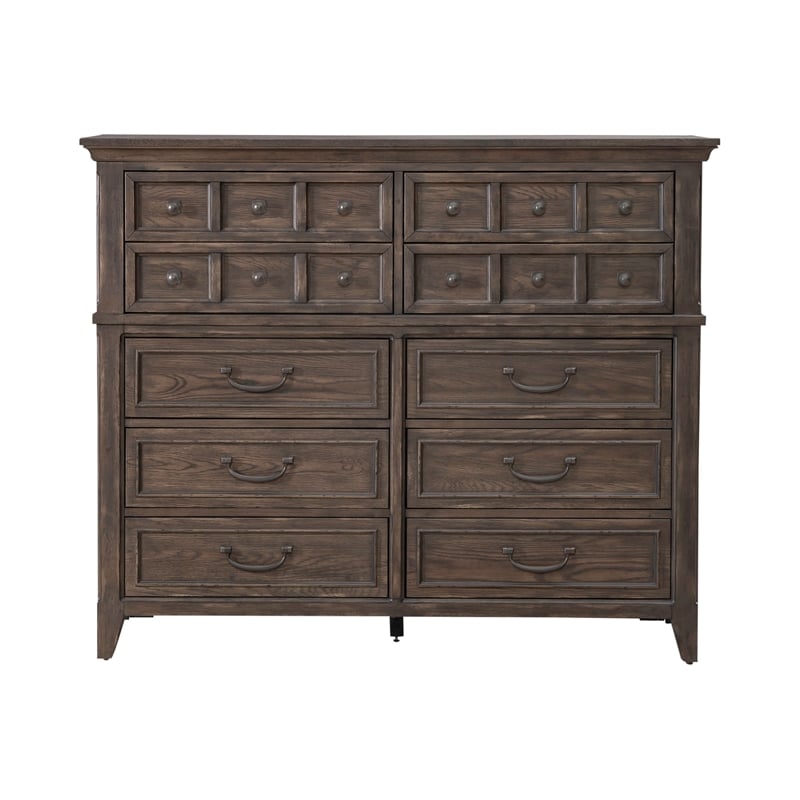 Pemberly Row 10 Drawer Chesser with Cedar Lined Drawers in Saddle Brown