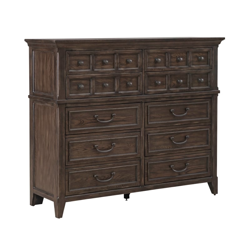 Pemberly Row 10 Drawer Chesser with Cedar Lined Drawers in Saddle Brown