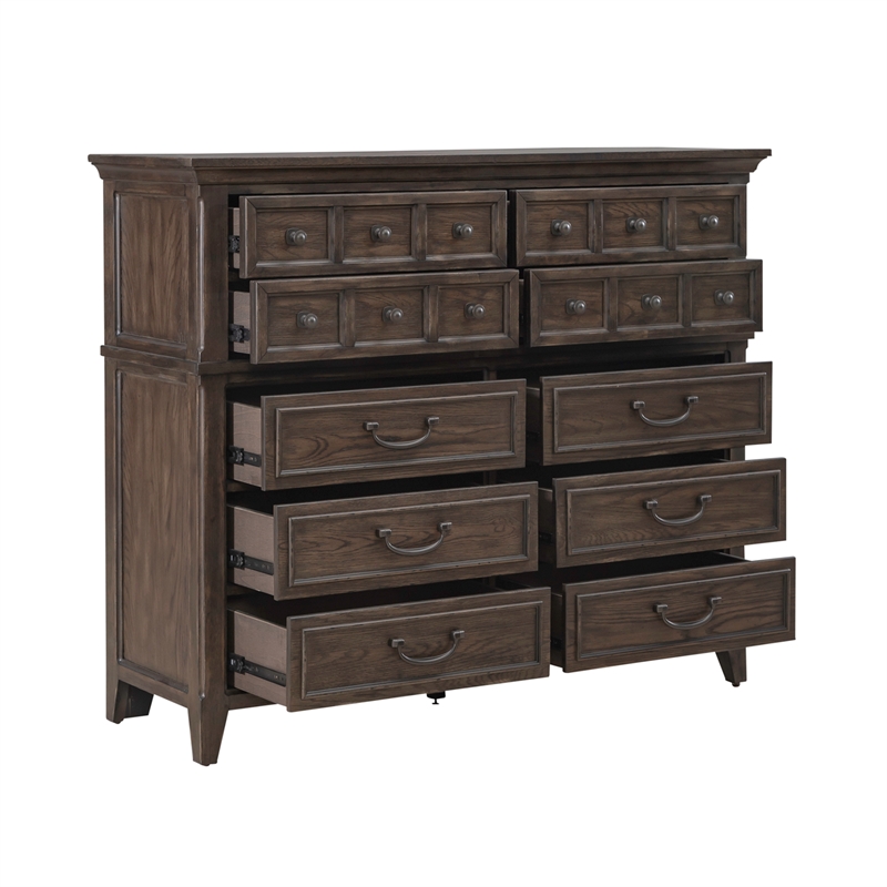 Pemberly Row 10 Drawer Chesser with Cedar Lined Drawers in Saddle Brown