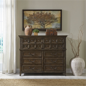 Pemberly Row 10 Drawer Chesser with Cedar Lined Drawers in Saddle Brown