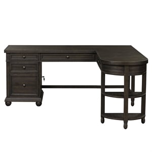 Pemberly Row Black L-Shaped Desk Set with Charging Station and Hutch
