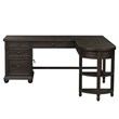 Pemberly Row Black L-Shaped Desk Set with Charging Station and Hutch