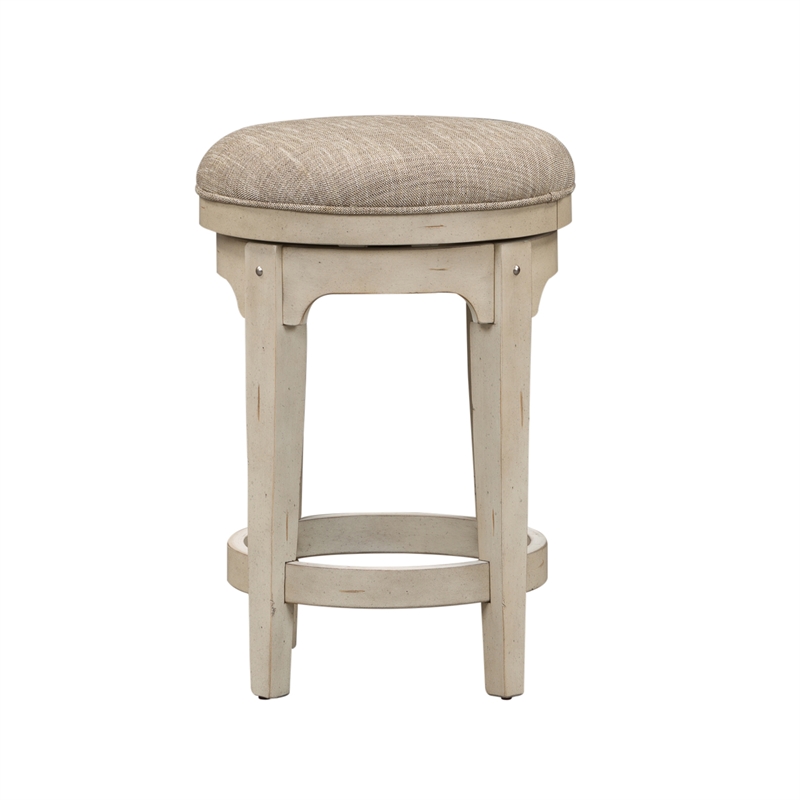Pemberly Row Console Swivel Stool with Chenille in Antique White Finish