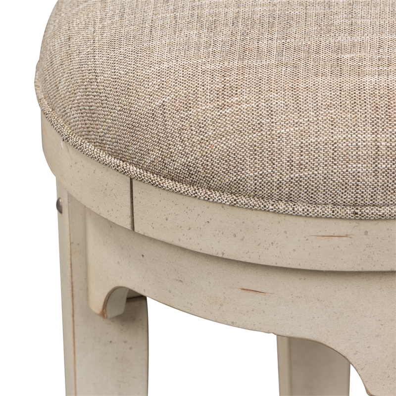 Pemberly Row Console Swivel Stool with Chenille in Antique White Finish