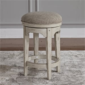 Pemberly Row Console Swivel Stool with Chenille in Antique White Finish