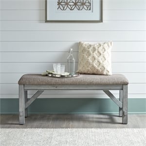 Pemberly Row Gray Dining Bench with Polyester Linen and Block Legs