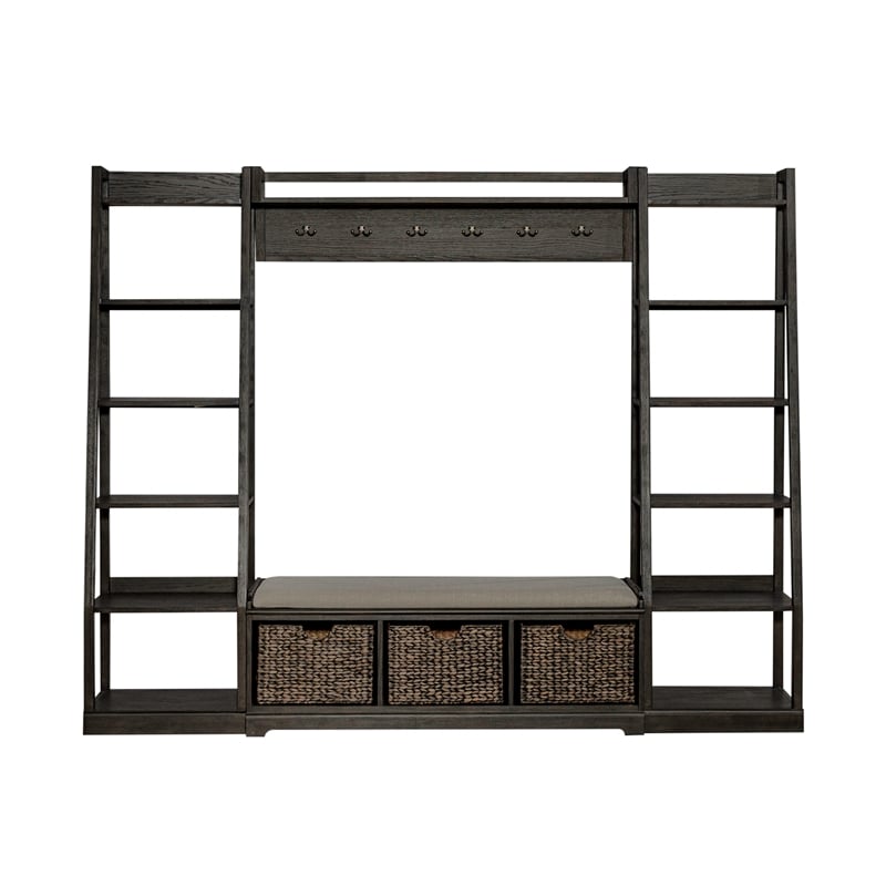 Pemberly Row Transitional Wood Wall Unit in Espresso with Storage