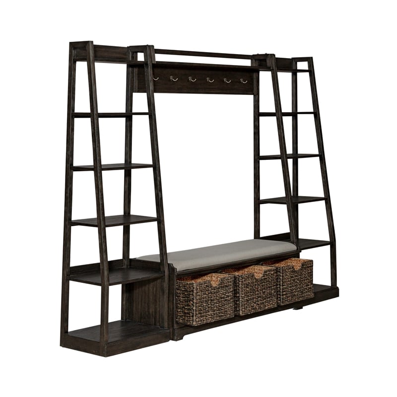 Pemberly Row Transitional Wood Wall Unit in Espresso with Storage