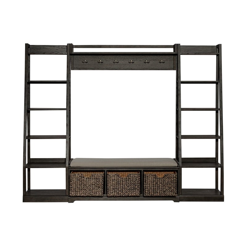 Pemberly Row Transitional Wood Wall Unit in Espresso with Storage