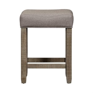 Pemberly Row Light Brown Upholstered Console Stool with Saw Mark Distressing