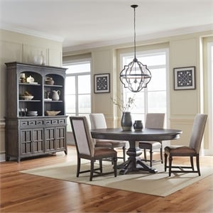 Pemberly Row 5 Piece Pedestal Table Set with Upholstered Chairs in Brown