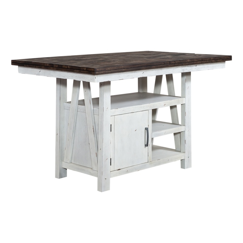 Pemberly Row White Gathering Table with Heavy Distressing and Adj Shelves