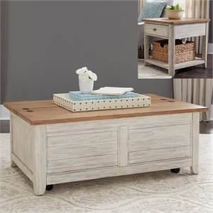 Pemberly Row 3-Piece Cottage Style Set in Antique White & Chestnut Finish