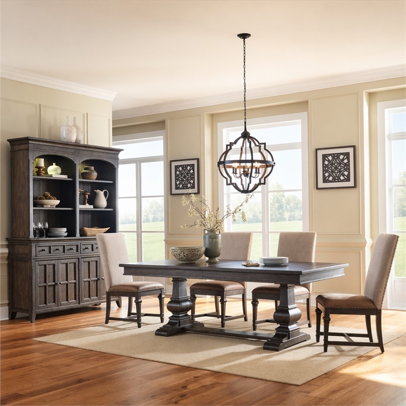 Pemberly Row 5 Piece Trestle Table Set with Upholstered Side Chairs