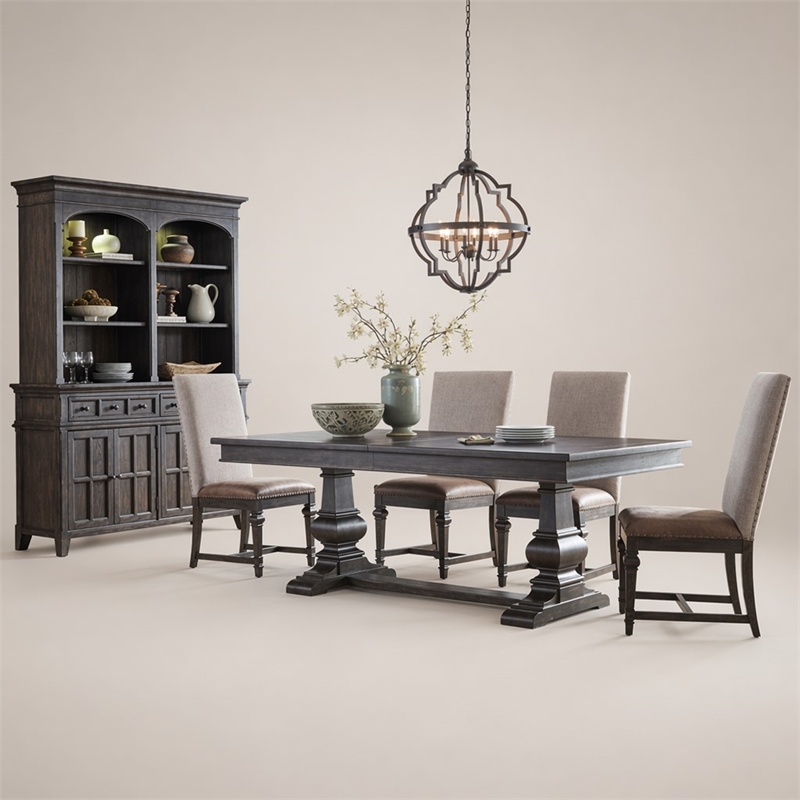 Pemberly Row 5 Piece Trestle Table Set with Upholstered Side Chairs