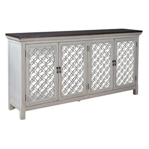 Pemberly Row 4 Door Accent Cabinet with Mirrored Glass in Gray/White
