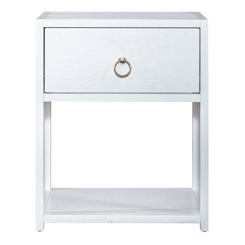 Pemberly Row 1-Shelf 1-Drawer End Table in Wirebrushed White with Acacia
