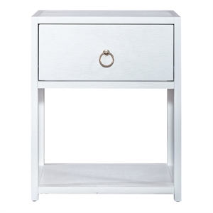Pemberly Row 1-Shelf 1-Drawer End Table in Wirebrushed White with Acacia