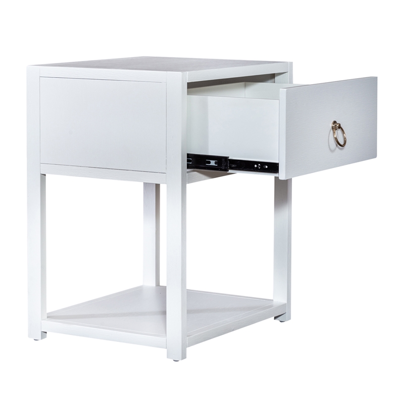 Pemberly Row 1-Shelf 1-Drawer End Table in Wirebrushed White with Acacia
