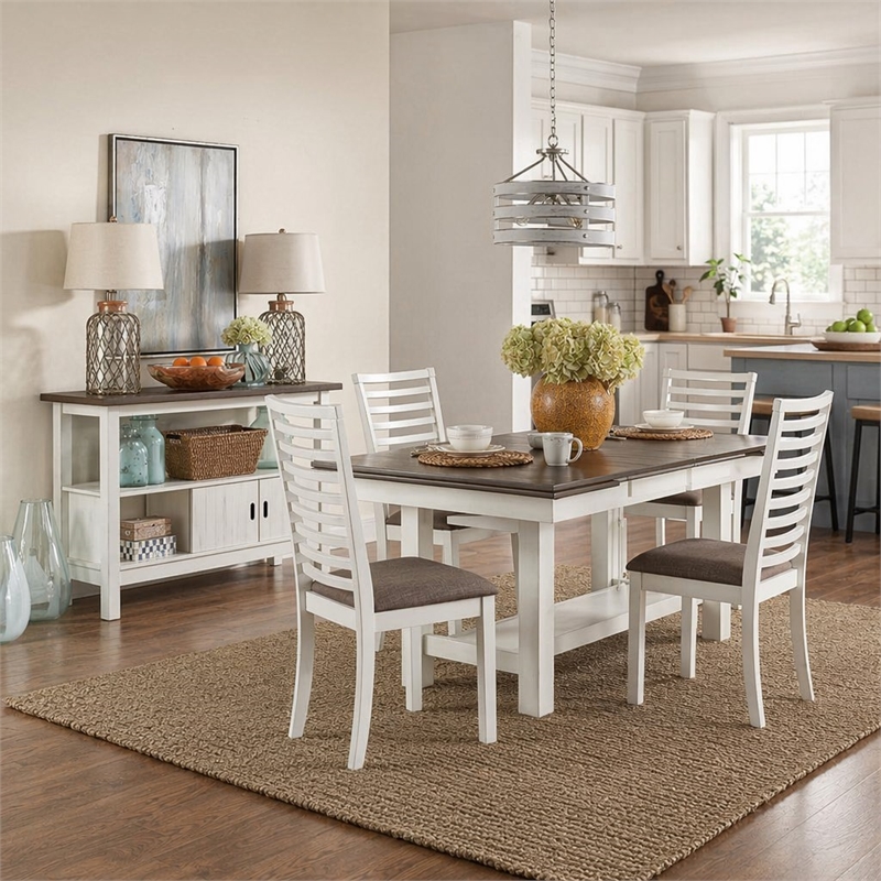Pemberly Row 5 Piece Trestle Table Set with Refectory Leaves in White
