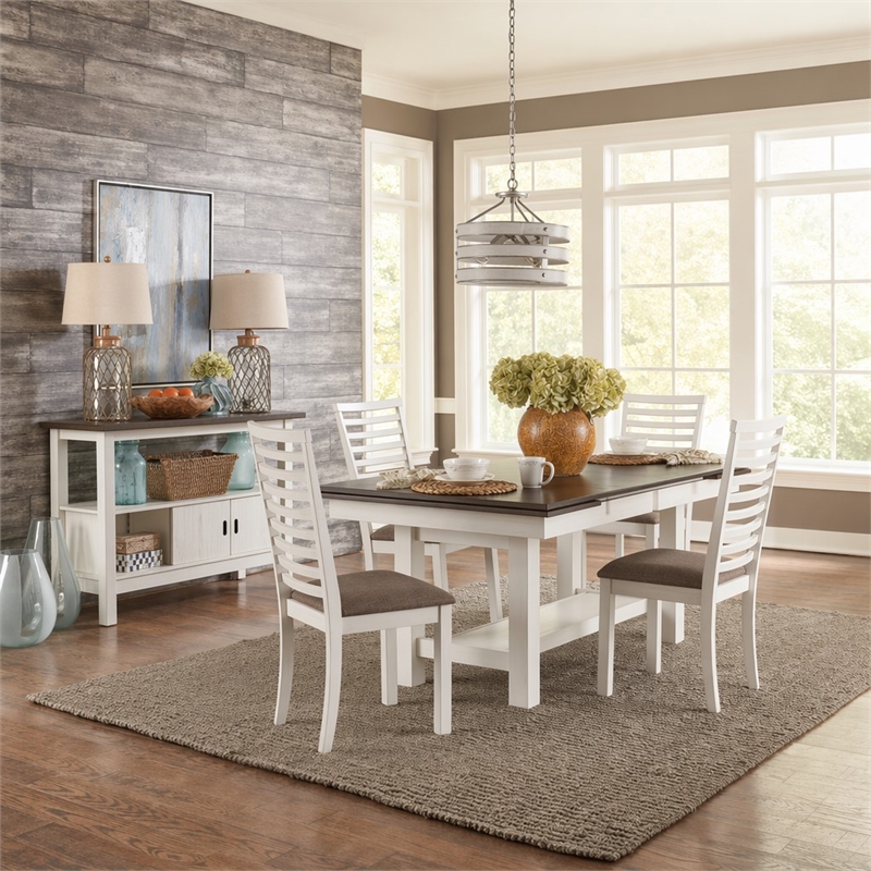 Pemberly Row 5 Piece Trestle Table Set with Refectory Leaves in White