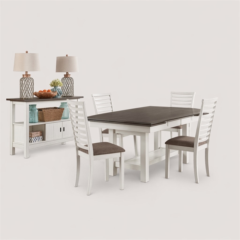 Pemberly Row 5 Piece Trestle Table Set with Refectory Leaves in White