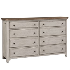 Pemberly Row Cottage Style Pine 8-Drawer Dresser in White