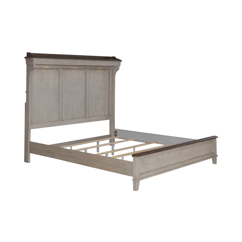 Pemberly Row King Mantle Bed with Touch LED Lighting in Weathered Linen