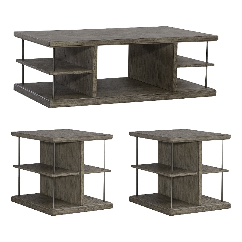 Pemberly Row 3-Piece Wood Cocktail Table Set in Burnished Beige