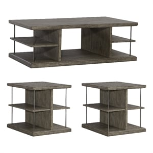 Pemberly Row 3-Piece Wood Cocktail Table Set in Burnished Beige
