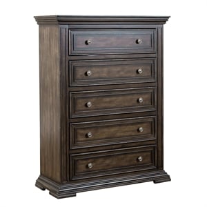 Pemberly Row Light Brown 5 Drawer Chest with Felt Lined Top Drawers