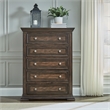 Pemberly Row Light Brown 5 Drawer Chest with Felt Lined Top Drawers
