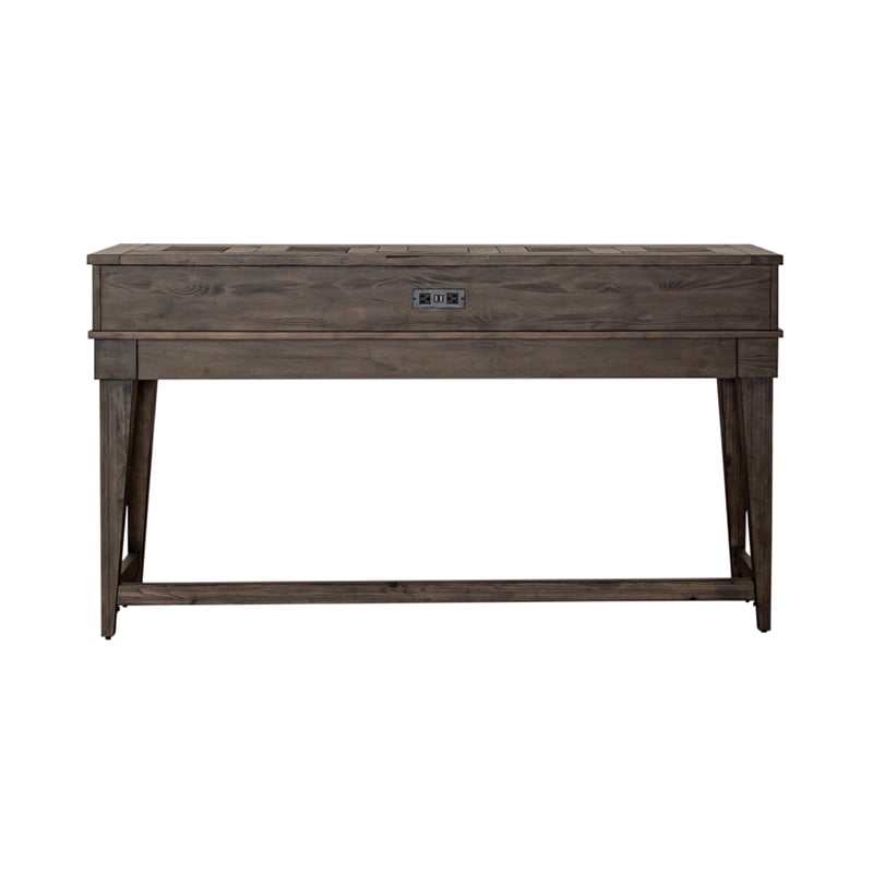 Pemberly Row Console Bar Table in Weathered Stone with Slate Inserts