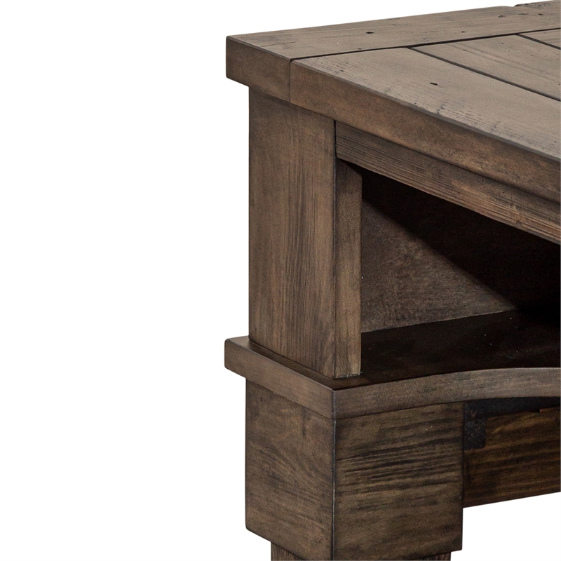 Pemberly Row Console Bar Table in Weathered Stone with Slate Inserts