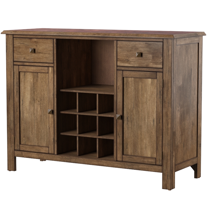 Pemberly Row Solid Rubberwood Dining Server with Stained Drawers in Honey