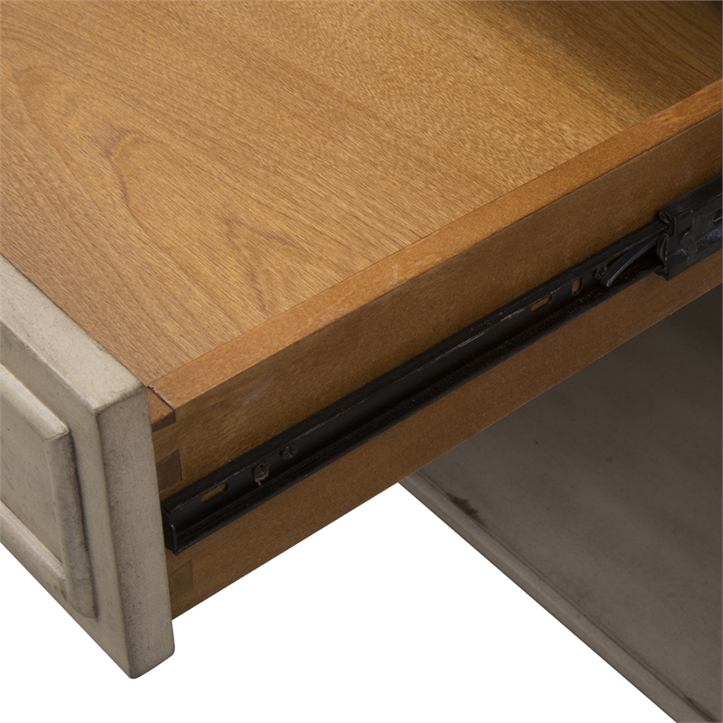 Pemberly Row White Cocktail Table with Turned Legs and Brushed Accents