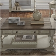 Pemberly Row White Cocktail Table with Turned Legs and Brushed Accents