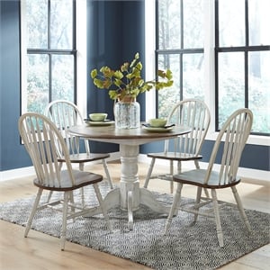 Pemberly Row 5-Piece Wooden Drop Leaf Dining Set in White and Antique Honey