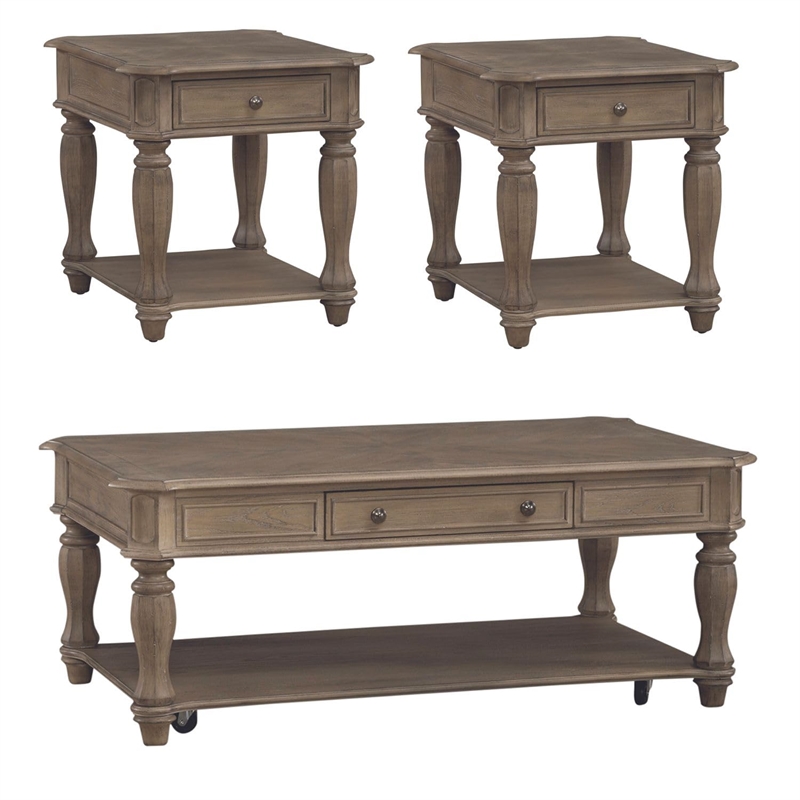 Pemberly Row Magnolia Manor 3-Piece Set in Weathered Bisque Finish